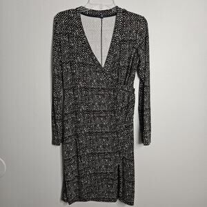 Gap Womens Black Print Faux Wrap Long Sleeve Dress Specks Of Color Sz M
